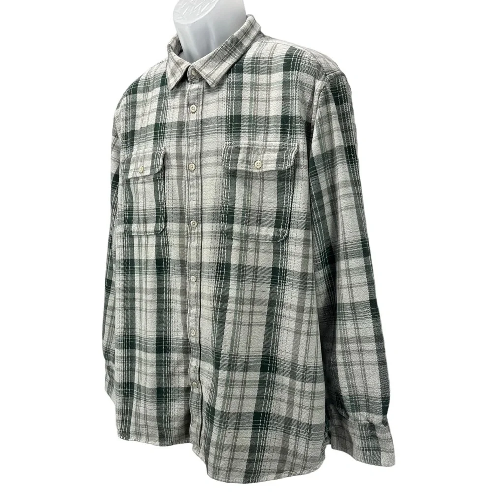 The North‎ Face Men’s XXL Gray & Green Flannel Long Sleeve Button Up Shirt